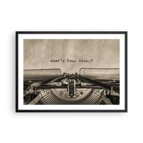 Plakat w czarnej ramie - Maszyna do pisania z napisem What’s Your Story? - 70x50cm - Opowiedz mi - Nowoczesna dekoracja ścienna do salonu i sypialni ARTTOR