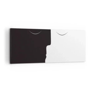Obraz na płótnie - Minimalistyczna sylwetka dwóch twarzy w kontrastowych kolorach - 120x50cm - Jedność przeciwieństw - Nowoczesna dekoracja ścienna do salonu i sypialni ARTTOR