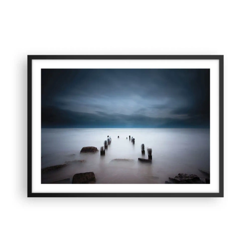 Plakat w czarnej ramie - Stare molo na tle spokojnego morza - 70x50cm - Zamyślone jezioro - Nowoczesna dekoracja ścienna do salonu i sypialni ARTTOR
