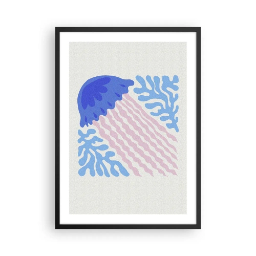 Plakat w czarnej ramie - Stylizowana meduza w otoczeniu podwodnej roślinności - 50x70cm - Jak z innego świata - Nowoczesna dekoracja ścienna do salonu i sypialni ARTTOR