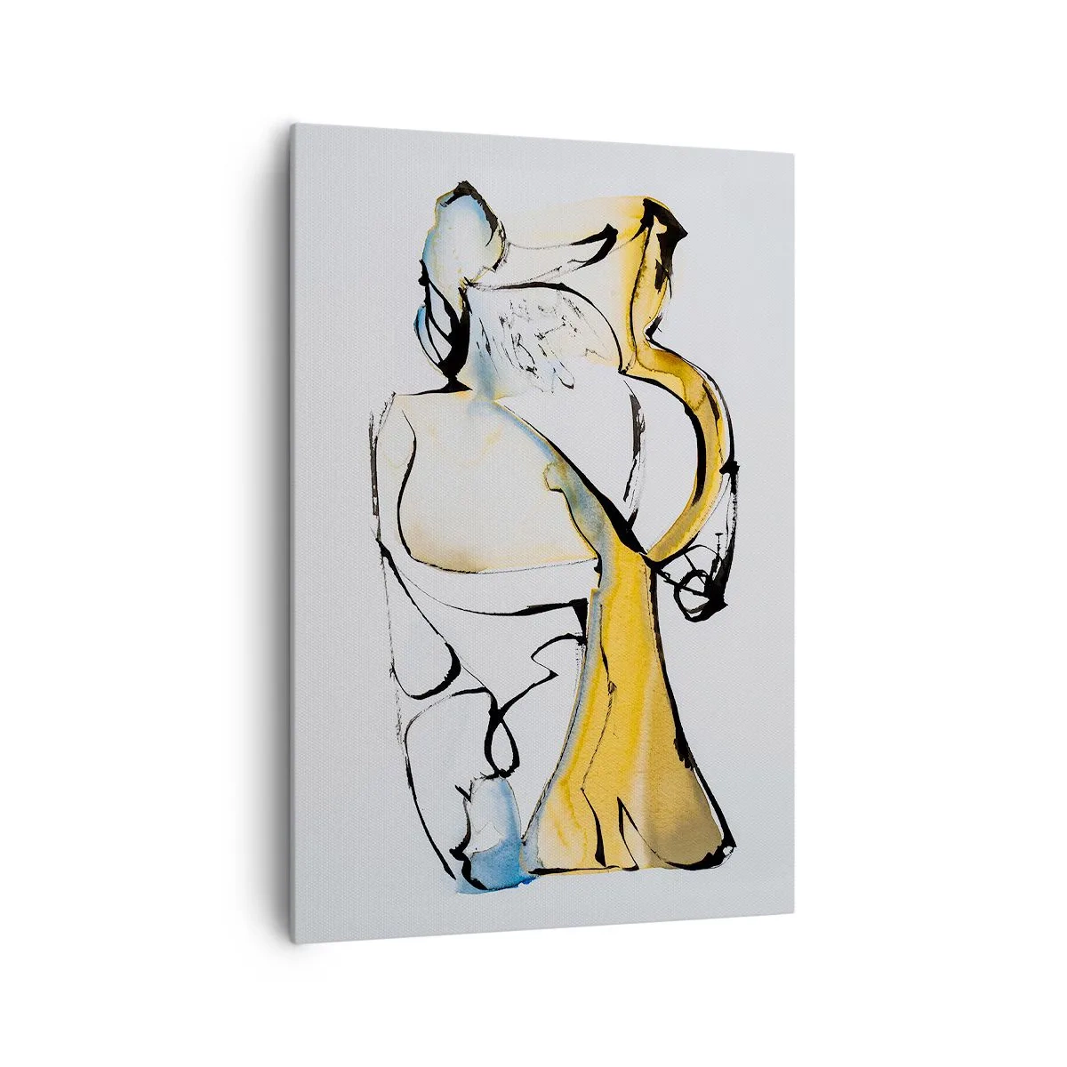 Obraz na płótnie - Abstrakcyjna kompozycja sylwetek w żółto-niebieskich odcieniach - 70x100cm - Abstrakcja szklana - Nowoczesna dekoracja ścienna do salonu i sypialni ARTTOR