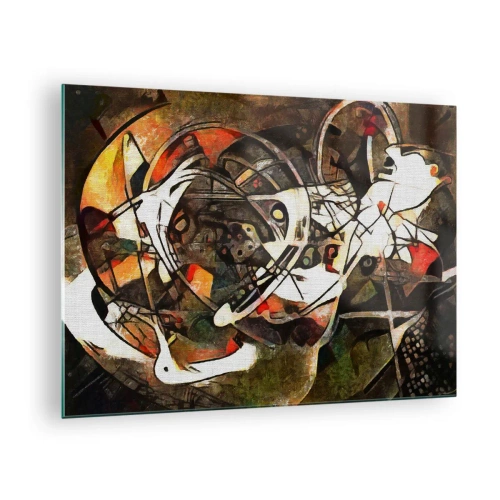 Obraz na szkle - Abstrakcyjny obraz z okręgami i dynamicznymi liniami - 70x50cm - Słyszysz ruch? - Nowoczesna dekoracja ścienna do salonu i sypialni ARTTOR