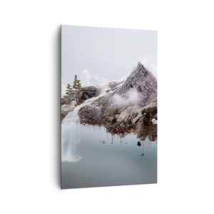 Obraz na płótnie - Surrealistyczna góra unosząca się w chmurach z wodospadem - 80x120cm - Okiem surrealisty - Nowoczesna dekoracja ścienna do salonu i sypialni ARTTOR