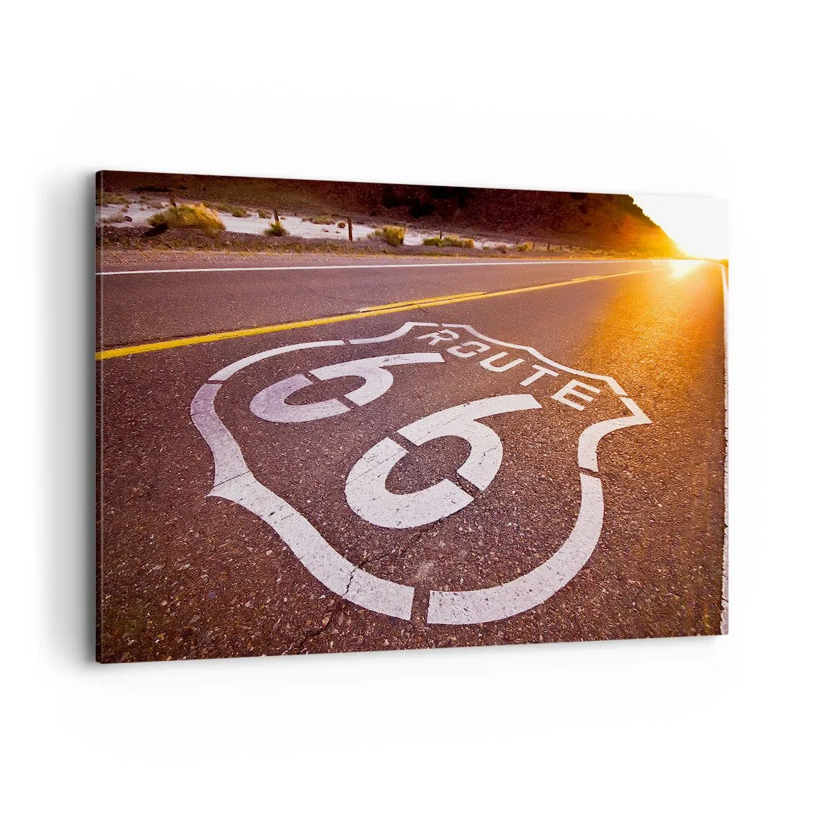 Obraz na płótnie - Droga Route 66 o zachodzie słońca - 100x70cm - Słynna droga 66 - Nowoczesna dekoracja ścienna do salonu, kuchni i sypialni ARTTOR
