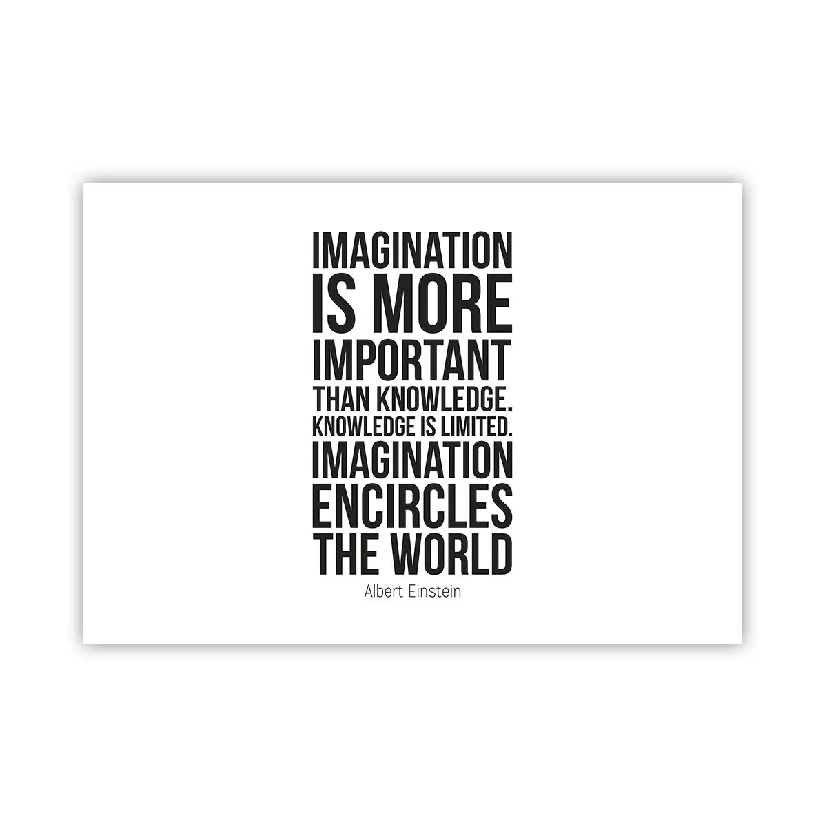 Plakat - Inspirujący cytat na białym tle w czarnej czcionce - 100x70cm - Einstein o mocy wyobraźni - Nowoczesna dekoracja ścienna do salonu i sypialni ARTTOR