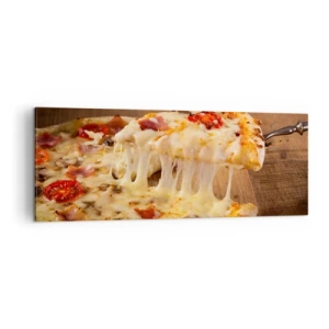 Obraz na płótnie - Pizza z ciągnącym się serem - 140x50cm - Arcydzieło sztuki włoskiej - Nowoczesna dekoracja ścienna do salonu i sypialni ARTTOR