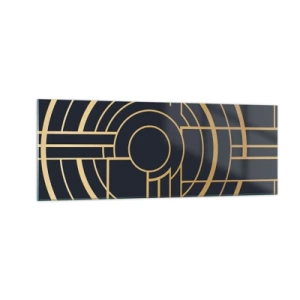 Obraz na szkle - Geometryczny wzór z liniami w złotym kolorze - 140x50cm - Obroty rzeczy - Nowoczesna dekoracja ścienna do salonu i sypialni ARTTOR