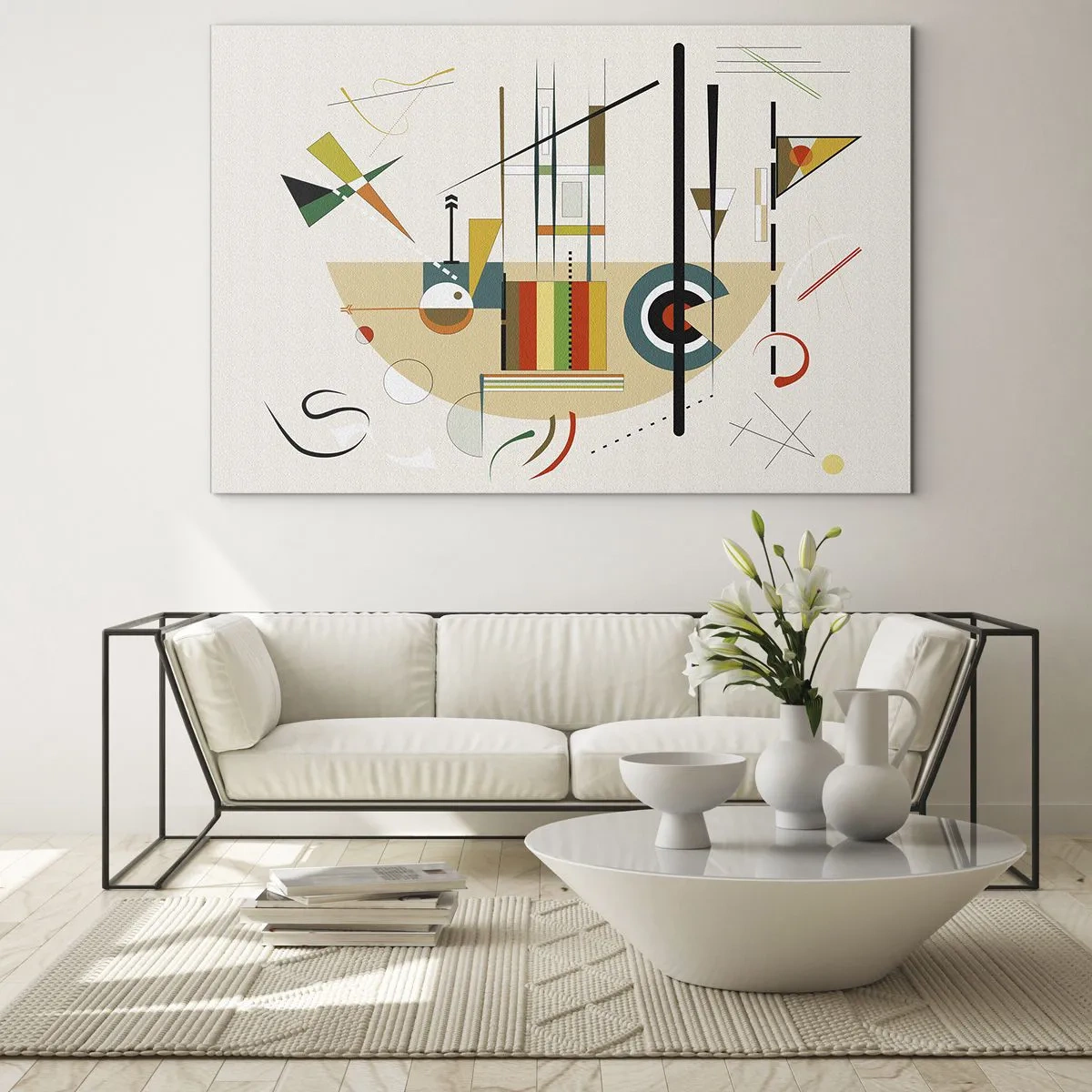 Obraz na szkle - Kolorowa abstrakcja geometryczna na jasnym tle - 70x50cm - I świat się śmieje - Nowoczesna dekoracja ścienna do salonu i sypialni ARTTOR