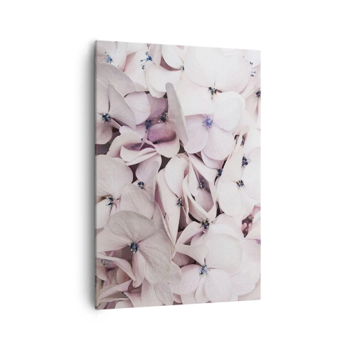 Obraz na płótnie - Delikatne białe hortensje w pastelowej tonacji - 70x100cm - W powodzi kwiatów - Nowoczesna dekoracja ścienna do salonu i sypialni ARTTOR