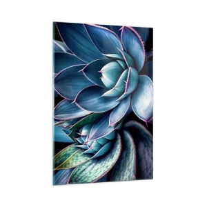 Obraz na szkle - Agawa w odcieniach niebieskiego i zielonego z różowymi akcentami - 70x100cm - Witalna siła - Nowoczesna dekoracja ścienna do salonu i sypialni ARTTOR