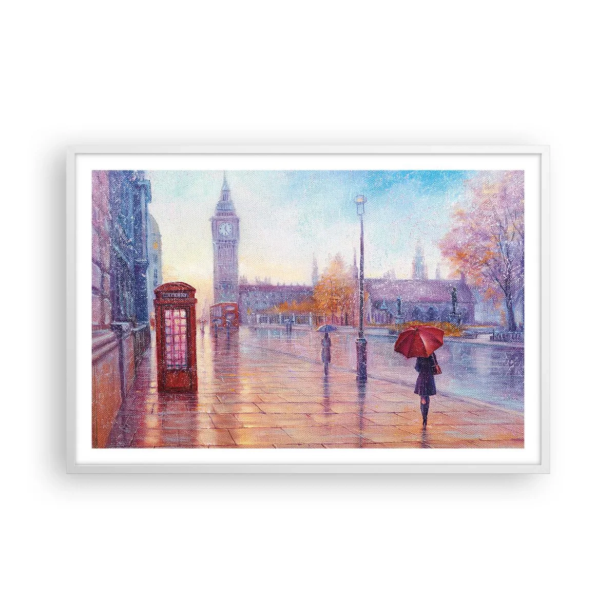 Plakat w białej ramie - Londyński jesienny dzień - 91x61 cm