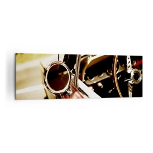 Obraz na płótnie - Zbliżenie na lusterko i wnętrze klasycznego samochodu retro - 160x50cm - Auto z duszą - Nowoczesna dekoracja ścienna do salonu i sypialni ARTTOR