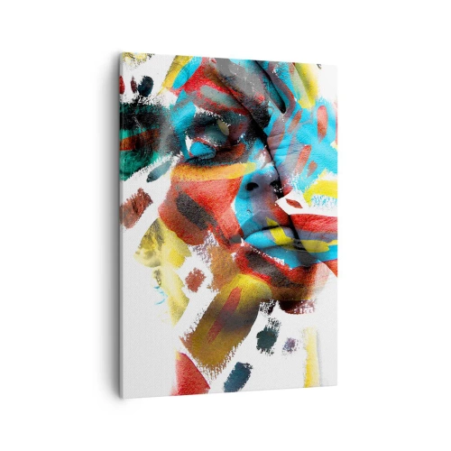 Obraz na płótnie - Abstrakcyjny portret twarzy w intensywnych kolorach - 50x70cm - Barwna osobowość - Nowoczesna dekoracja ścienna do salonu, kuchni i sypialni ARTTOR
