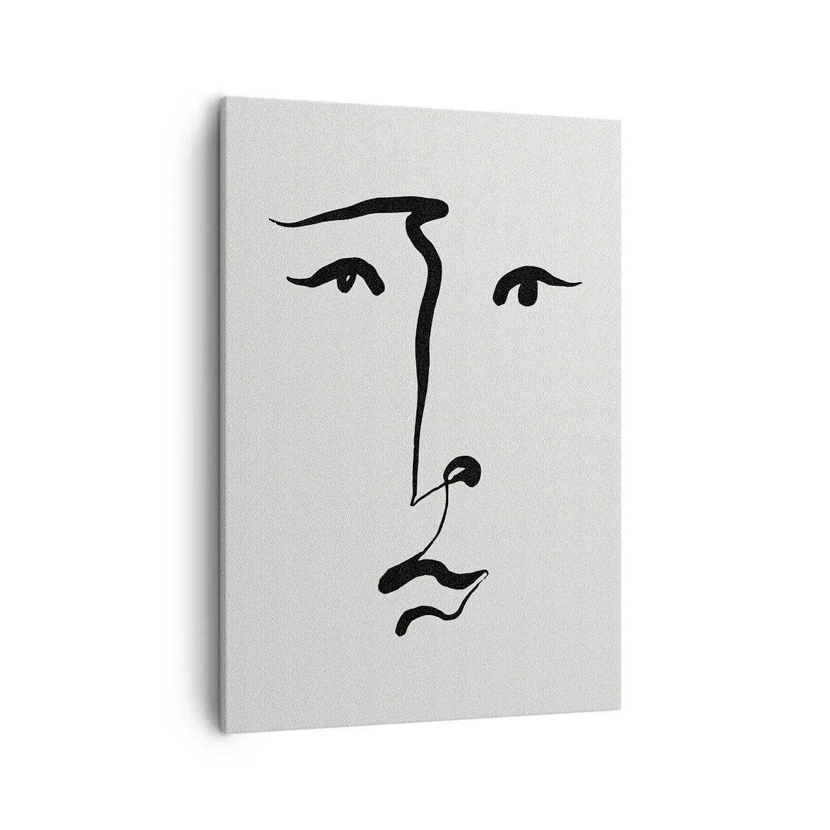 Obraz na płótnie - Minimalistyczna abstrakcyjna twarz wykonana czarną linią na jasnym tle - 50x70cm - Portret jedną kreską - Nowoczesna dekoracja ścienna do salonu, kuchni i sypialni ARTTOR