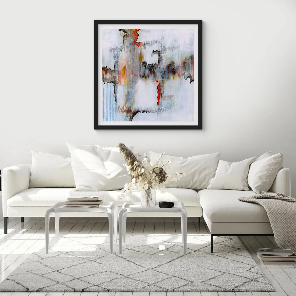 Plakat w czarnej ramie - Patykiem na wodzie - 50x50 cm
