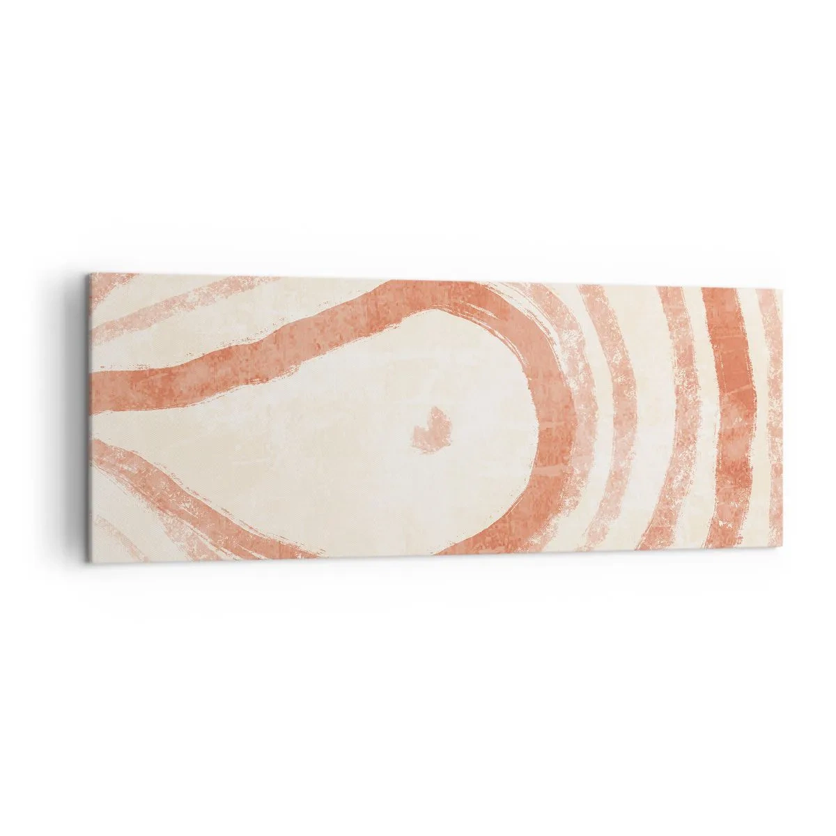 Obraz na płótnie - Abstrakcyjny motyw koncentrycznych linii w odcieniach terrakoty - 140x50cm - Koralowe kręgi – kompozycja - Nowoczesna dekoracja ścienna do salonu i sypialni ARTTOR