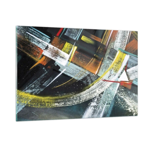 Obraz na szkle - Dynamiczna abstrakcja z kolorowymi pociągnięciami pędzla - 120x80cm - Energia ruchu - Nowoczesna dekoracja ścienna do salonu, kuchni i sypialni ARTTOR
