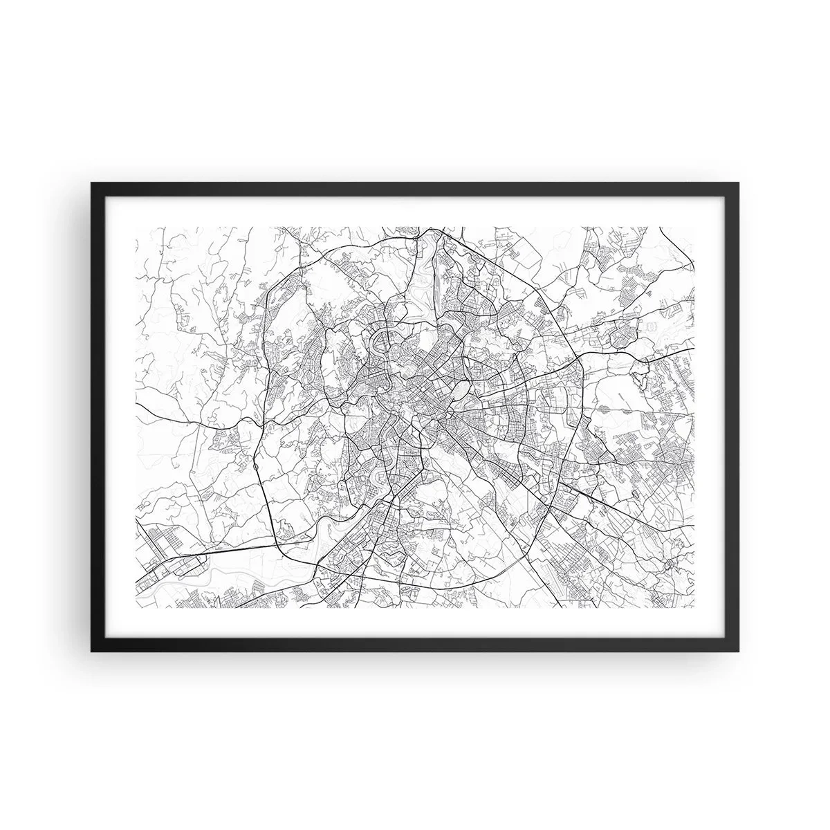 Plakat w czarnej ramie - Miejska mapa w stylu minimalistycznym z delikatnymi liniami - 70x50cm - Rzymski krąg - Nowoczesna dekoracja ścienna do salonu i sypialni ARTTOR