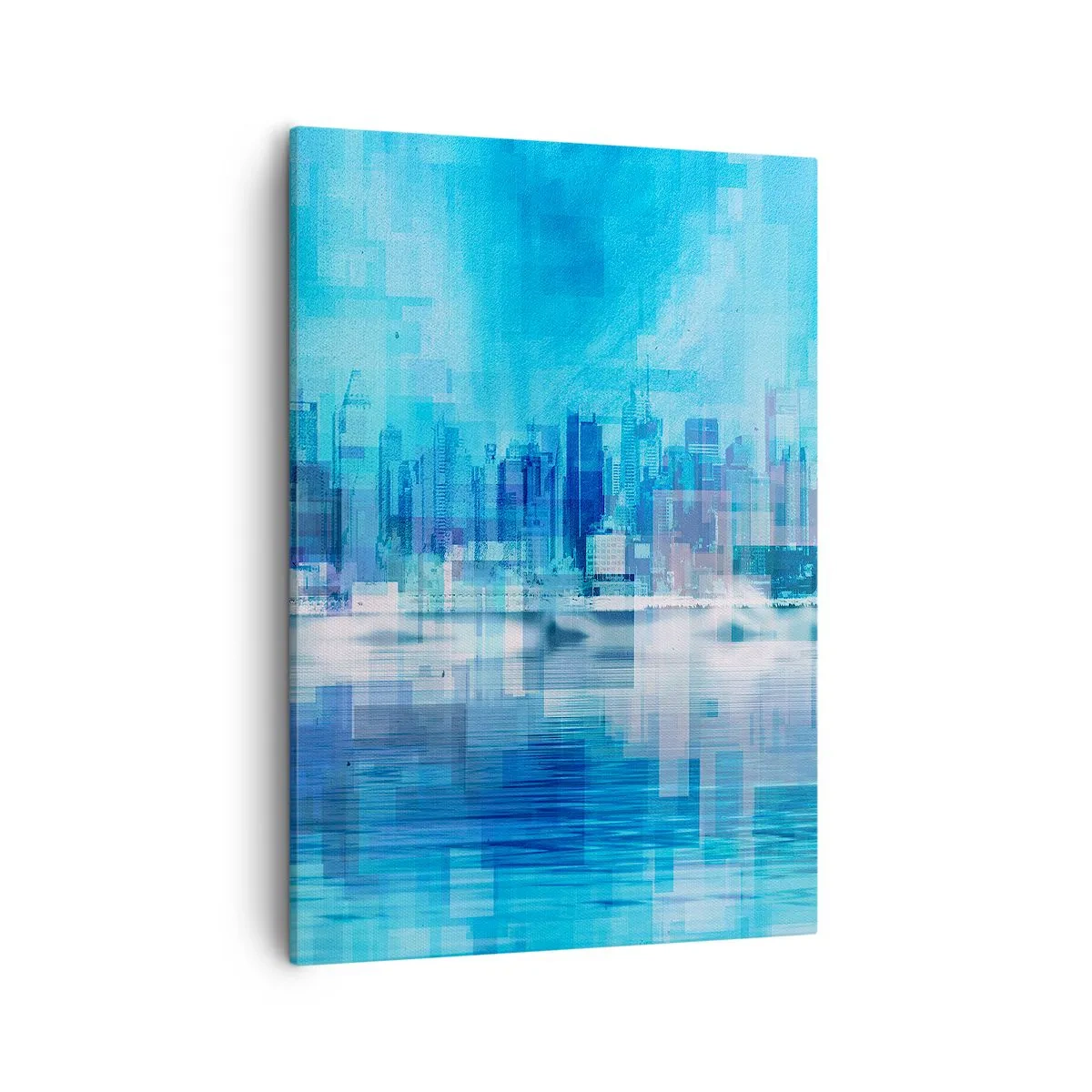 Obraz na płótnie - Zatopione w błękicie - Abstrakcyjny krajobraz miejski w odcieniach błękitu - 50x70cm
