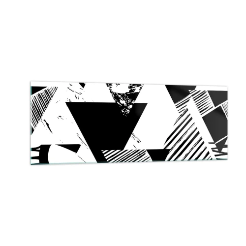 Obraz na szkle - Geometryczne wzory w czarno-białej minimalistycznej formie - 140x50cm - Deszcz trójkątów - Nowoczesna dekoracja ścienna do salonu i sypialni ARTTOR