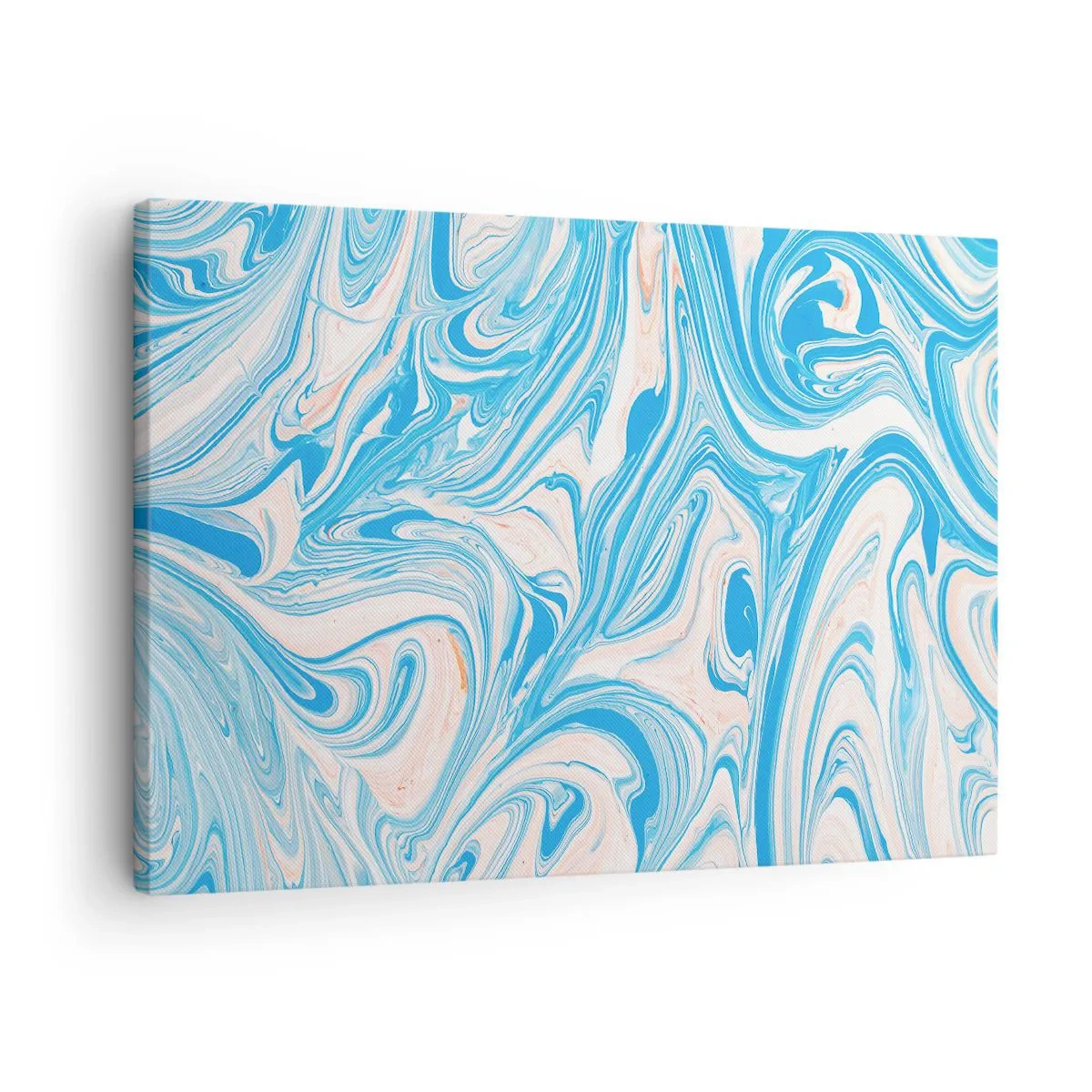 Obraz na płótnie - Abstrakcyjne niebieskie i białe wiry w stylu marmuru - 70x50cm - Rozlewisko w turkusie - Nowoczesna dekoracja ścienna do salonu i sypialni ARTTOR
