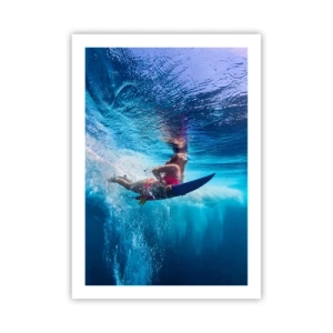 Plakat - Surferka zanurzona w turkusowej głębi oceanu - 50x70cm - Głębia radości - Nowoczesna dekoracja ścienna do salonu, kuchni i sypialni ARTTOR