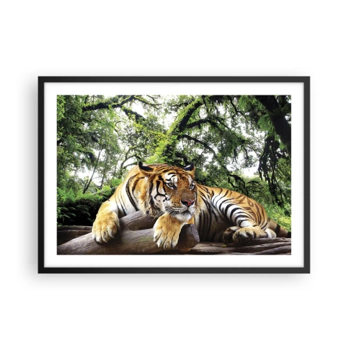 Plakat w czarnej ramie - Tygrys odpoczywający w tropikalnym lesie - 70x50cm - Z wyrazami szacunku - Nowoczesna dekoracja ścienna do salonu i sypialni ARTTOR
