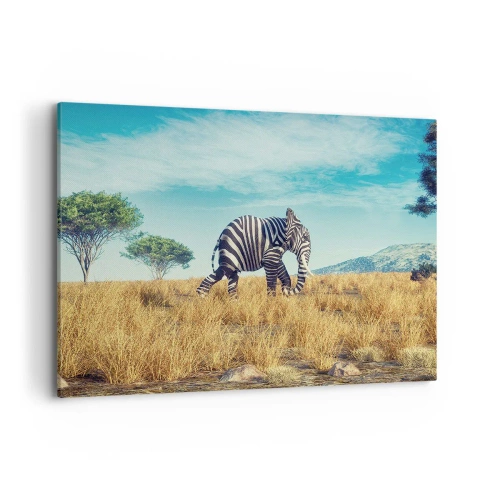 Obraz na płótnie - Zebra w afrykańskim krajobrazie - 120x80cm - Szarość już niemodna - Nowoczesna dekoracja ścienna do salonu, kuchni i sypialni ARTTOR