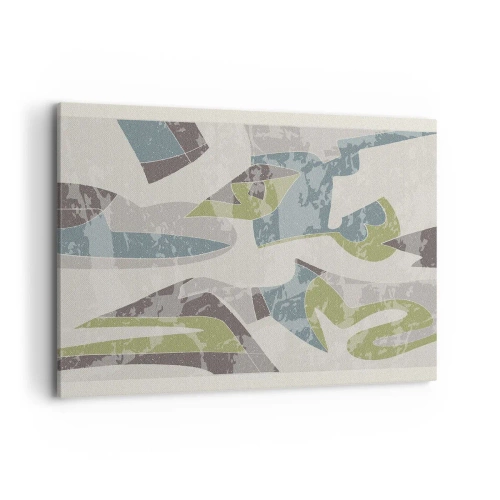 Obraz na płótnie - Abstrakcyjne kształty w zieleni i błękicie na jasnym tle - 100x70cm - Kompozycja za szybą - Nowoczesna dekoracja ścienna do salonu, kuchni i sypialni ARTTOR