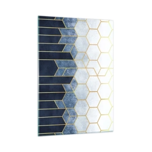 Obraz na szkle - Geometryczny wzór w złoto-granatowej kolorystyce - 50x70cm - Kompozycja w synkopowym rytmie - Nowoczesna dekoracja ścienna do salonu, kuchni i sypialni ARTTOR