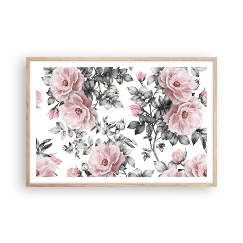 Plakat w ramie jasny dąb - Zagubić się w kwiatach róż - 91x61 cm