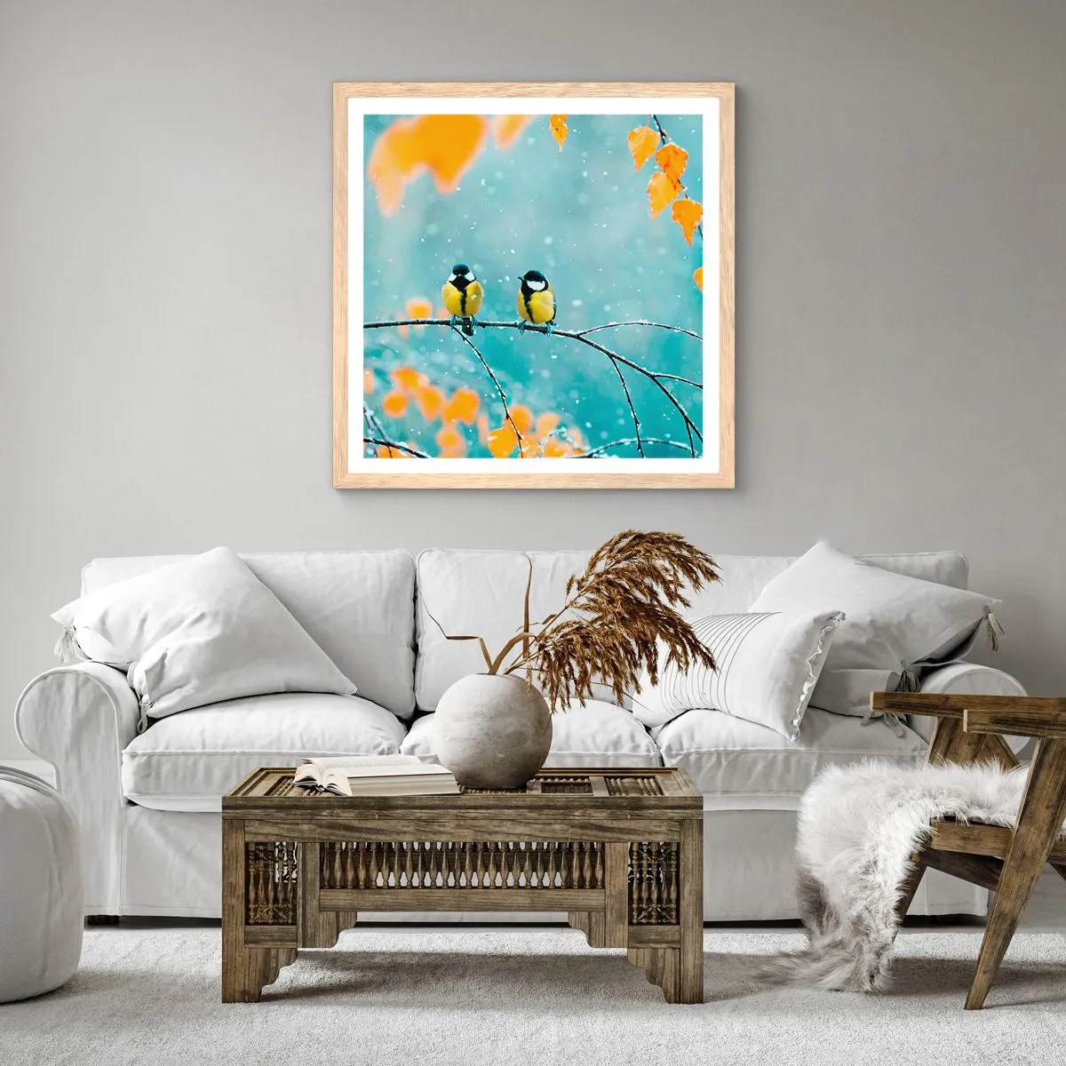Plakat w ramie jasny dąb - Ptasie plotki - 30x30 cm