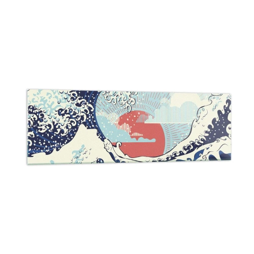 Obraz na szkle - Fale oceanu i zachodzące słońce w stylu japońskim - 160x50cm - Z japońskich inspiracji - Nowoczesna dekoracja ścienna do salonu i sypialni ARTTOR