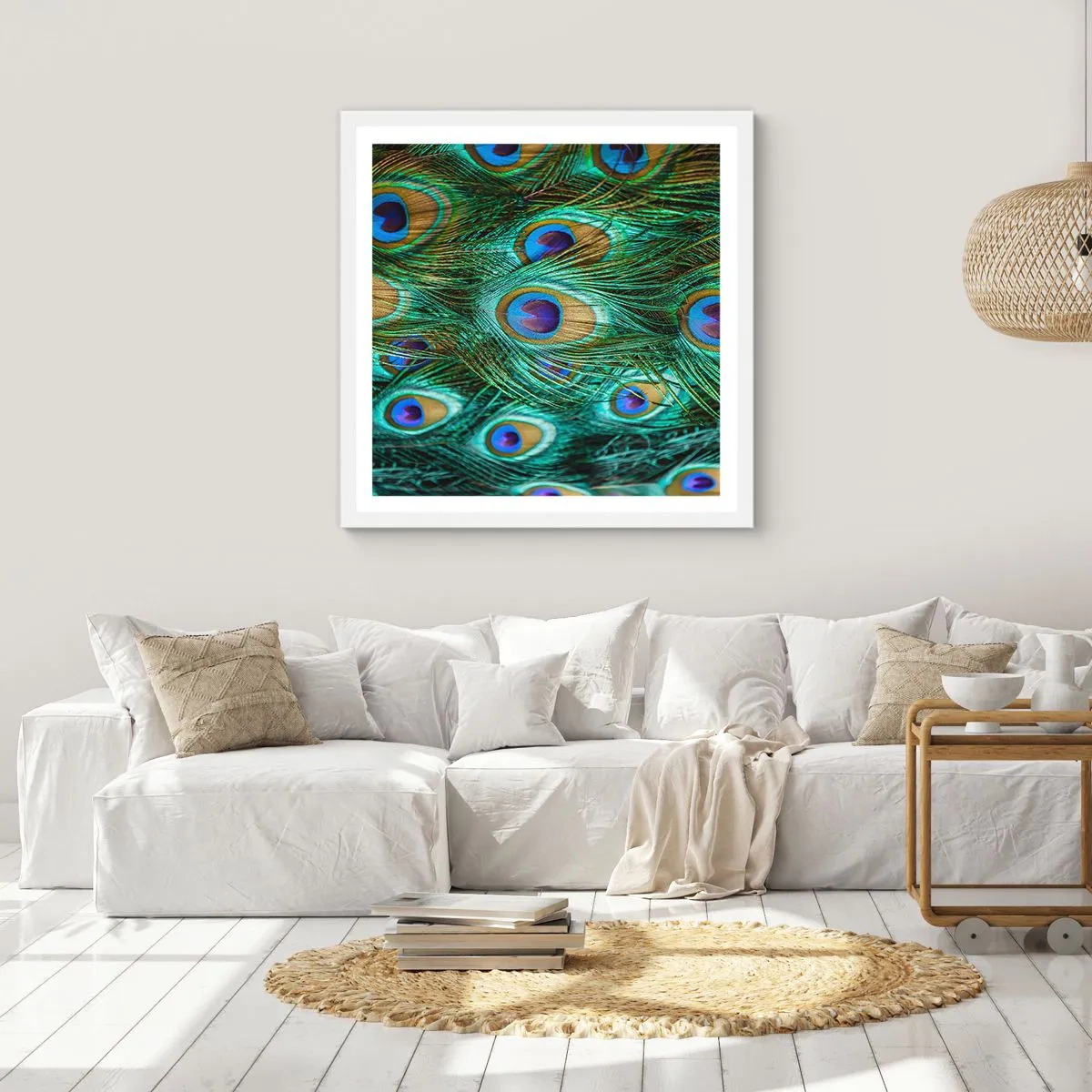 Plakat w białej ramie - Pawiookie spojrzenie - 30x30 cm