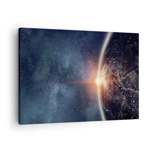 Obraz na płótnie - W nowej perspektywie - Ziemia widziana z kosmosu z wschodzącym słońcem - 70x50cm