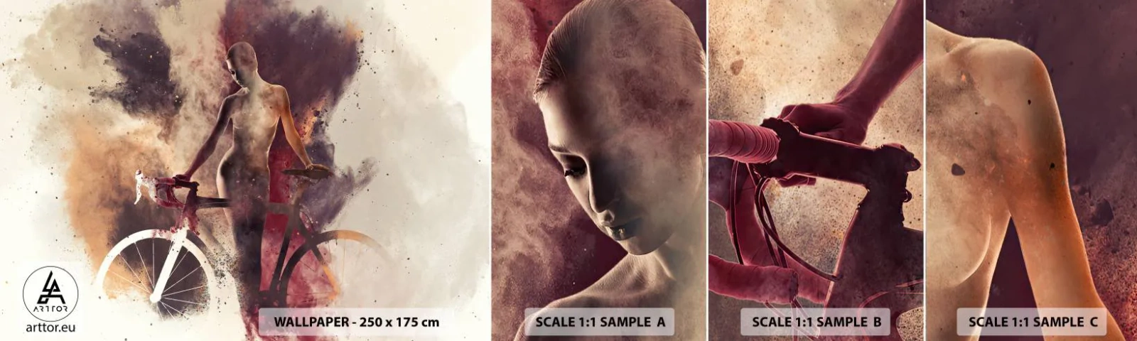 Fototapeta Próbka Samoprzylepna Deluxe Sticker - W marmurowych kształtach rowerowa dusza - Abstrakcja, Kobieta, Rower - 100x30 cm