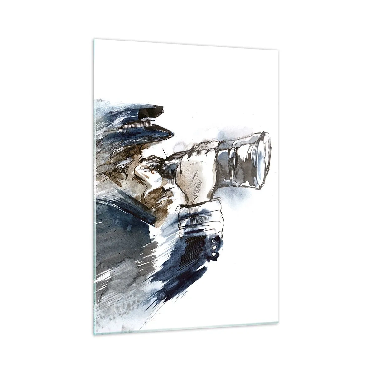 Obraz na szkle - Człowiek z lornetką w dynamicznej akwarelowej kompozycji - 50x70cm - Dziesięć w skali Beauforta! - Nowoczesna dekoracja ścienna do salonu, kuchni i sypialni ARTTOR