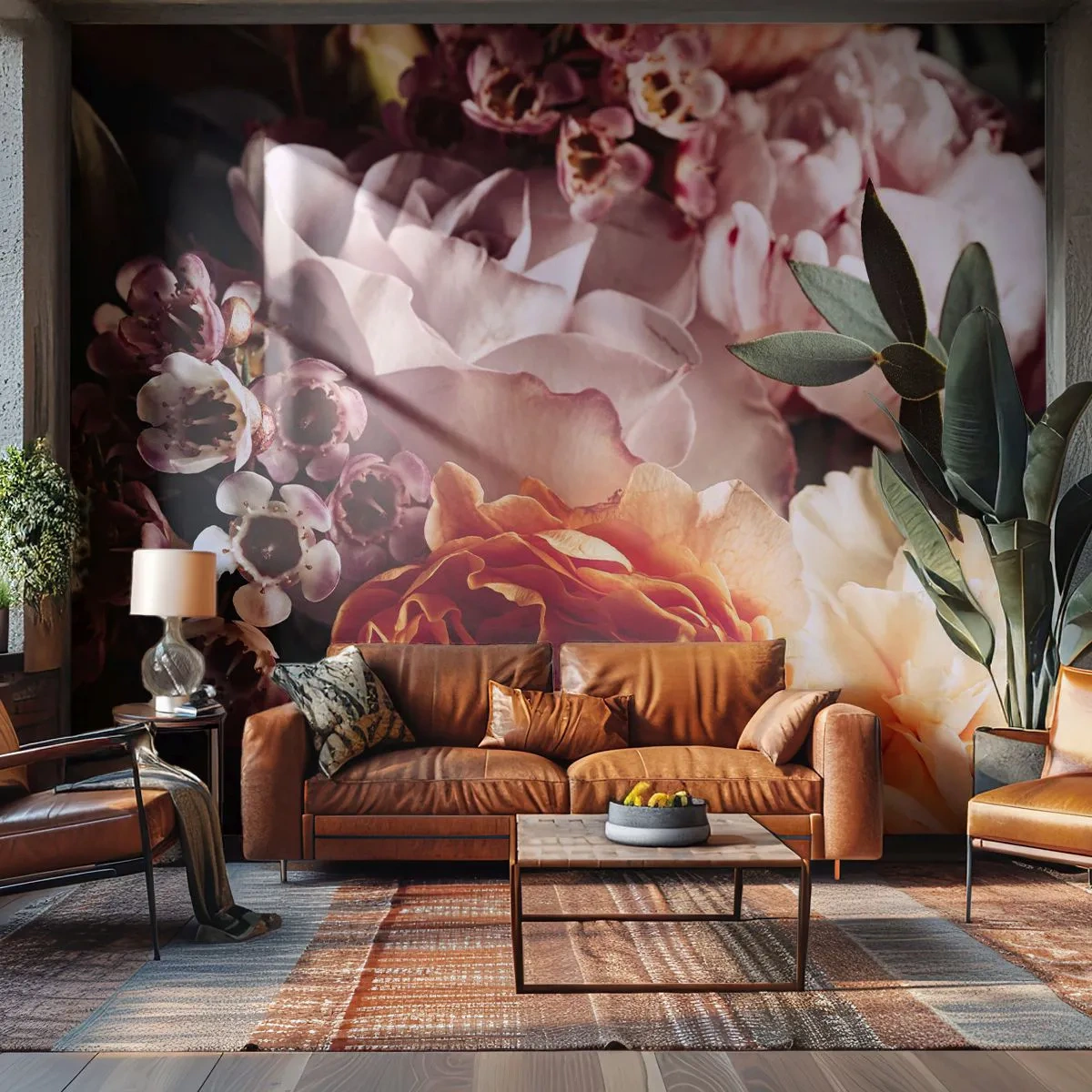 Fototapeta Premium Canvas - Otulone pięknem - Kwiaty, Bukiet Kwiatów, Róża - 450x315 cm