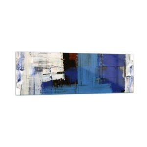 Obraz na szkle - Abstrakcyjna kompozycja w odcieniach niebieskiego i bieli - 160x50cm - Sekret błękitu - Nowoczesna dekoracja ścienna do salonu i sypialni ARTTOR