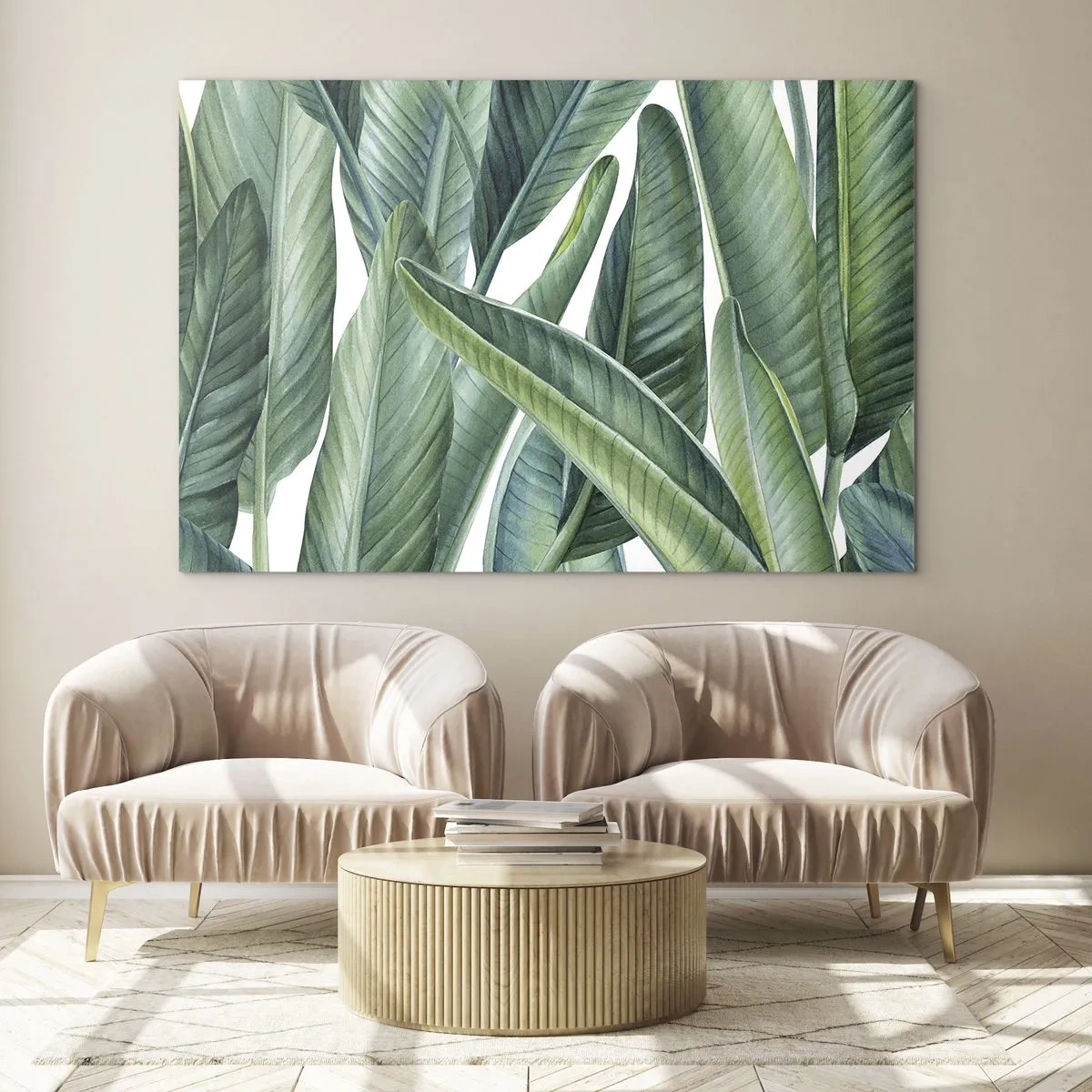 Obraz na szkle - Tropikalne liście w odcieniach zieleni - 70x50cm - Zieleń sama w sobie - Nowoczesna dekoracja ścienna do salonu i sypialni ARTTOR