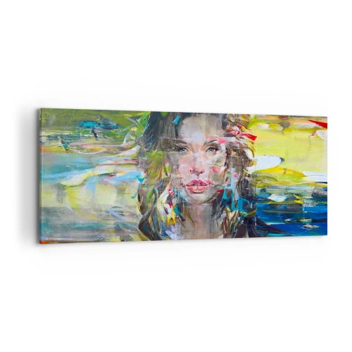 Obraz na płótnie - Abstrakcyjny portret kobiety w intensywnych kolorach - 120x50cm - Za powietrza zasłoną - Nowoczesna dekoracja ścienna do salonu i sypialni ARTTOR