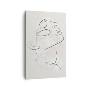 Obraz na płótnie - Minimalistyczny szkic twarzy na jasnym tle - 80x120cm - Zarys marzenia - Nowoczesna dekoracja ścienna do salonu i sypialni ARTTOR
