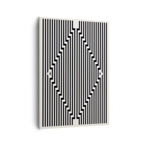 Obraz na płótnie - Hipnotyzująca kompozycja czarno-białych pionowych linii tworzących efekt optyczny. - 50x70cm - Geometryczna iluzja - Nowoczesna dekoracja ścienna do salonu, kuchni i sypialni ARTTOR