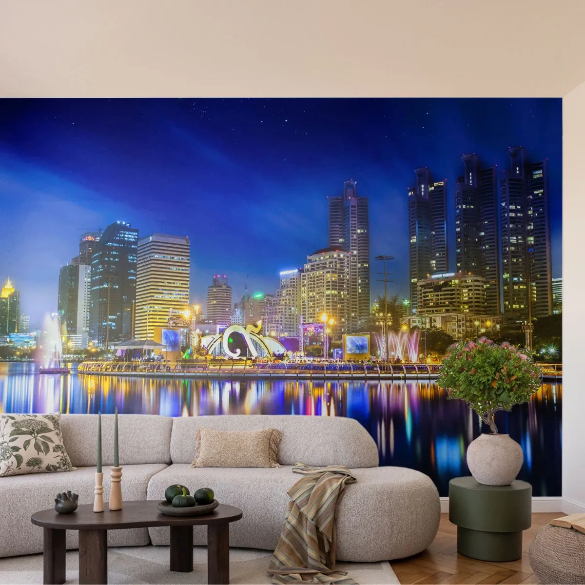 Fototapeta Samoprzylepna Deluxe Sticker - Tęczowa noc metropolii - Miasto, Bangkok, Architektura - 250x175 cm