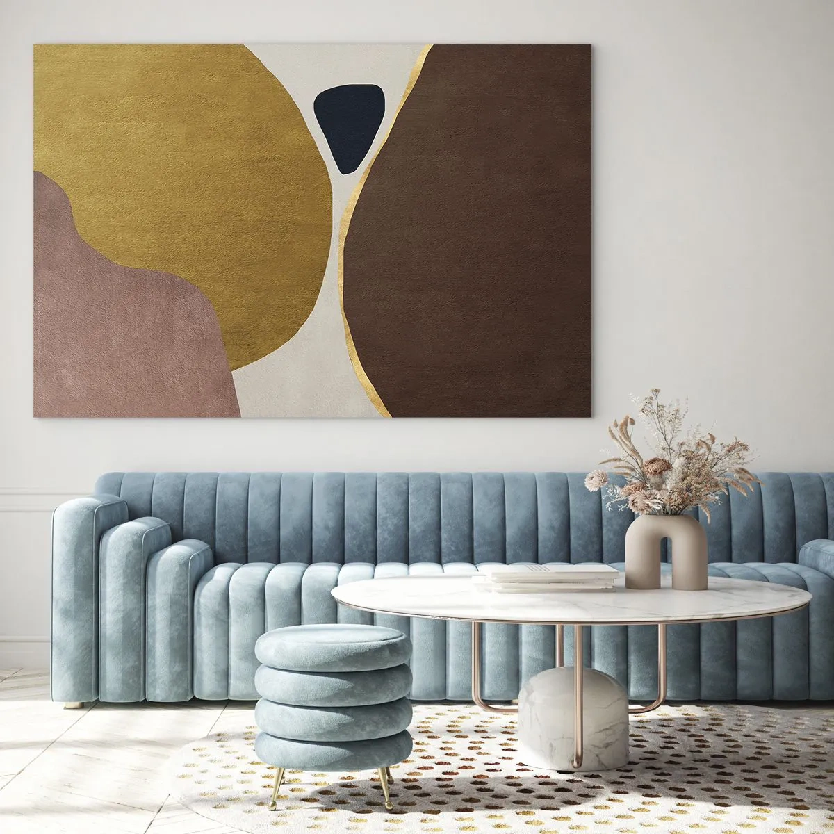 Obraz na szkle - Minimalistyczna kompozycja abstrakcyjnych kształtów - 120x80cm - Abstrakcja – miejsce w przestrzeni - Nowoczesna dekoracja ścienna do salonu, kuchni i sypialni ARTTOR