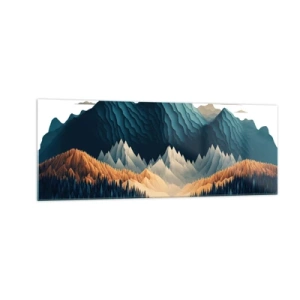 Obraz na szkle - Malownicze góry nad jeziorem o zachodzie słońca - 140x50cm - Pejzaż górski doskonały - Nowoczesna dekoracja ścienna do salonu i sypialni ARTTOR