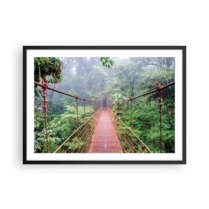 Plakat w czarnej ramie - Most wiszący w tropikalnej dżungli otoczony mgłą - 70x50cm - Zawieszony nad koronami - Nowoczesna dekoracja ścienna do salonu i sypialni ARTTOR