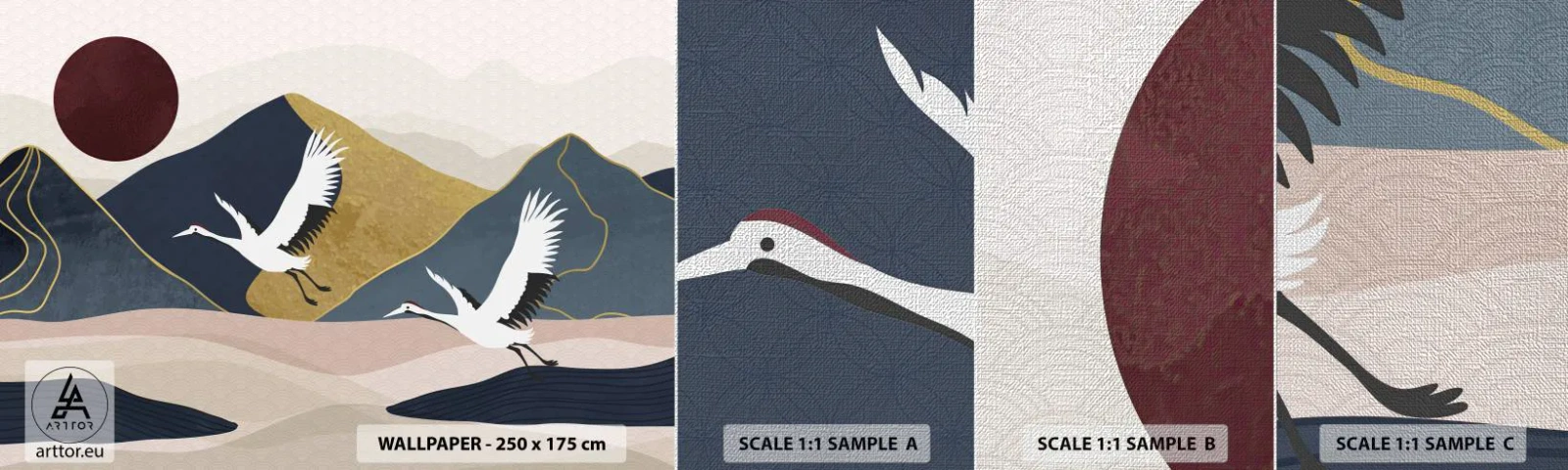 Fototapeta Próbka Premium Canvas - I znowu ZLECIAŁ dzień - Abstrakcja, Żurawie, Góry - 100x30 cm