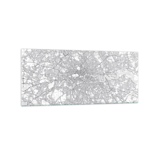 Obraz na szkle - Minimalistyczna mapa miasta w odcieniach szarości - 120x50cm - Mapa londyńskiego labiryntu - Nowoczesna dekoracja ścienna do salonu i sypialni ARTTOR