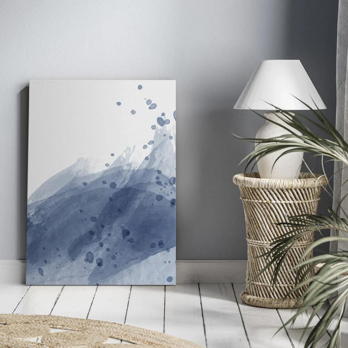 Obraz na płótnie - Abstrakcyjna fala w odcieniach niebieskiego - 50x70cm - Niebieski tiul - Nowoczesna dekoracja ścienna do salonu, kuchni i sypialni ARTTOR